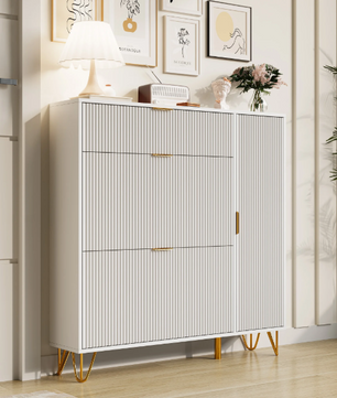 Moderne Witte Schoenenkast met 2 Kleplades & Zijvak voor Laarzen