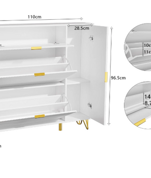 Moderne Witte Schoenenkast met 2 Kleplades & Zijvak voor Laarzen