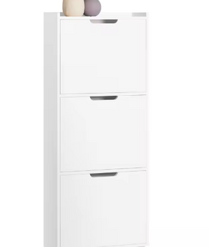Moderne Smalle Schoenenkast met 3 Kleplades – MDF & Metaal, 50x129x19 cm