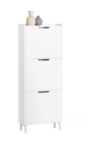 Moderne Smalle Schoenenkast met 3 Kleplades – MDF & Metaal, 50x129x19 cm
