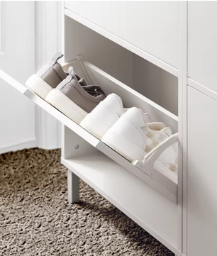 Moderne Smalle Schoenenkast met 3 Kleplades – MDF & Metaal, 50x129x19 cm