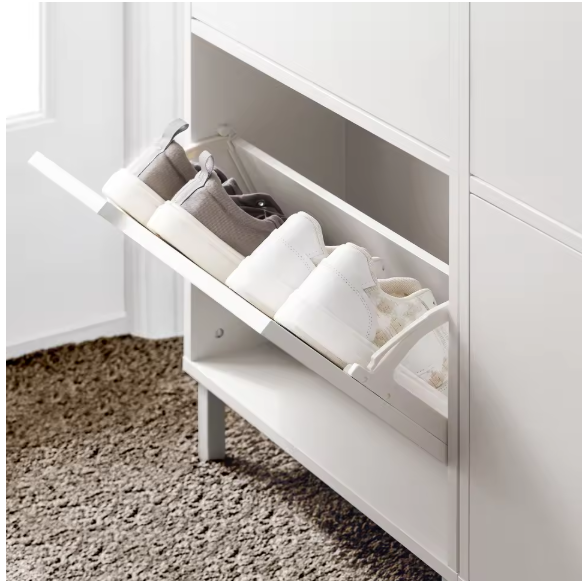 Moderne Smalle Schoenenkast met 3 Kleplades – MDF & Metaal, 50x129x19 cm