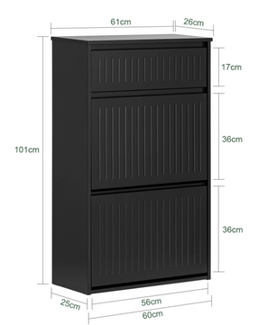 Smalle Schoenenkast met 2 Kleplades & Lade – MDF Wit, 61x101x26 cm