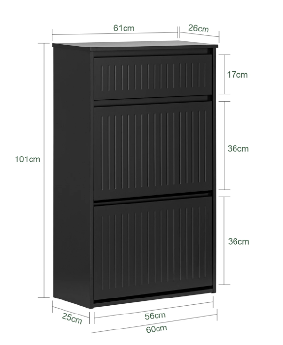 Smalle Schoenenkast met 2 Kleplades & Lade – MDF Wit, 61x101x26 cm