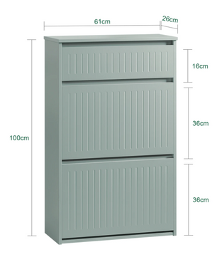 Smalle Schoenenkast met 2 Kleplades & Lade – MDF Wit, 61x101x26 cm