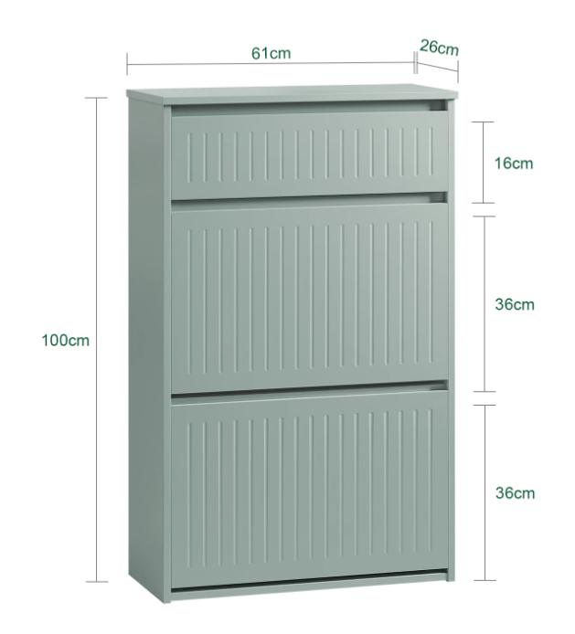 Smalle Schoenenkast met 2 Kleplades & Lade – MDF Wit, 61x101x26 cm