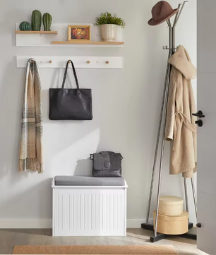 Witte Schoenenbank met Klep & Zitkussen – MDF Opbergkast 62x46x26 cm