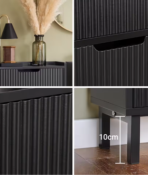 Smalle Schoenenkast met 2 Kleplades – Zwart MDF & Metaal, 50x90x19 cm