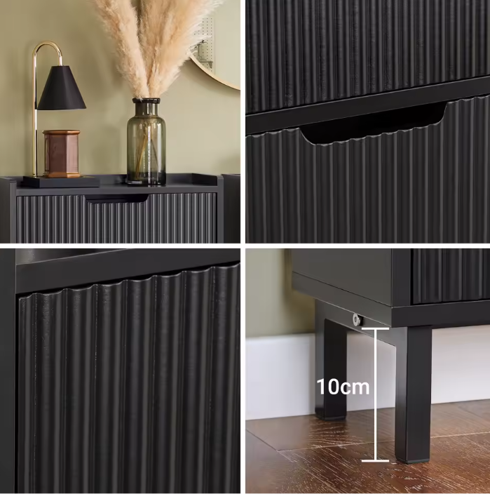 Smalle Schoenenkast met 2 Kleplades – Zwart MDF & Metaal, 50x90x19 cm