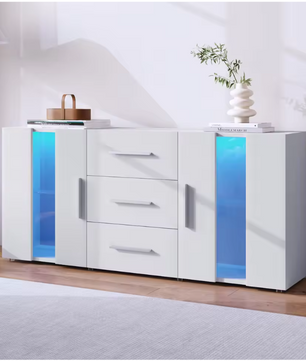 Moderne Witte Dressoirkast met LED-Verlichting – 140x35x70 cm