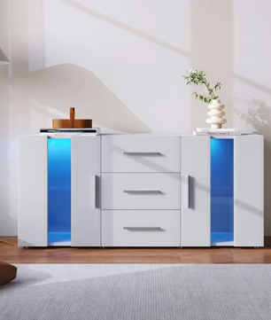 Moderne Witte Dressoirkast met LED-Verlichting – 140x35x70 cm