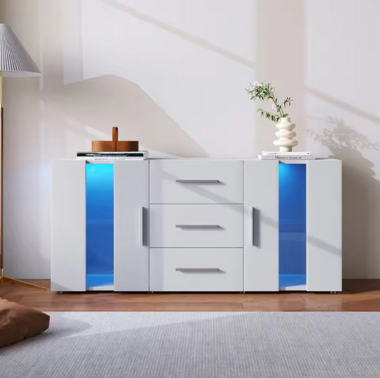 Moderne Witte Dressoirkast met LED-Verlichting – 140x35x70 cm