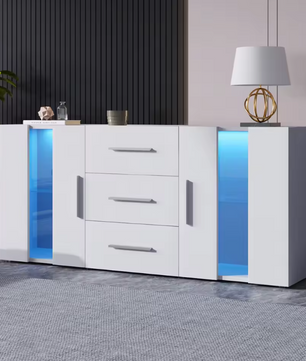 Moderne Witte Dressoirkast met LED-Verlichting – 140x35x70 cm