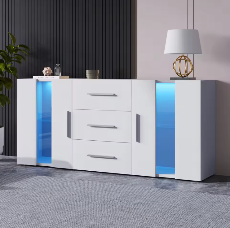 Moderne Witte Dressoirkast met LED-Verlichting – 140x35x70 cm