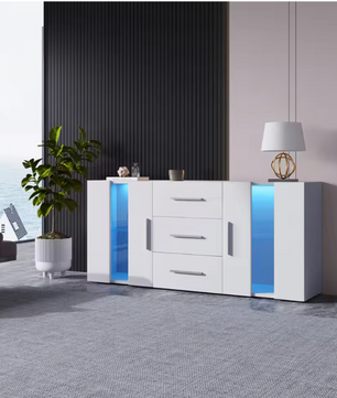 Moderne Witte Dressoirkast met LED-Verlichting – 140x35x70 cm