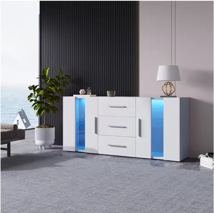 Moderne Witte Dressoirkast met LED-Verlichting – 140x35x70 cm