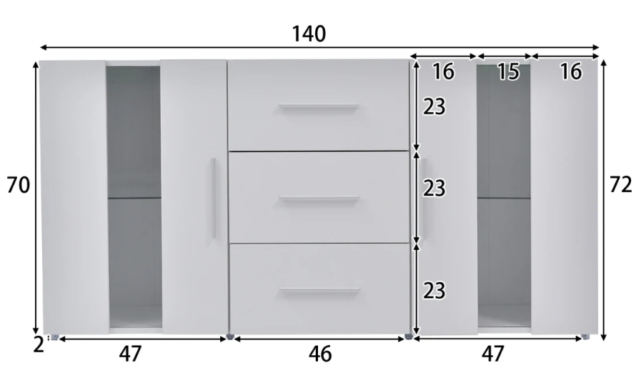 Moderne Witte Dressoirkast met LED-Verlichting – 140x35x70 cm