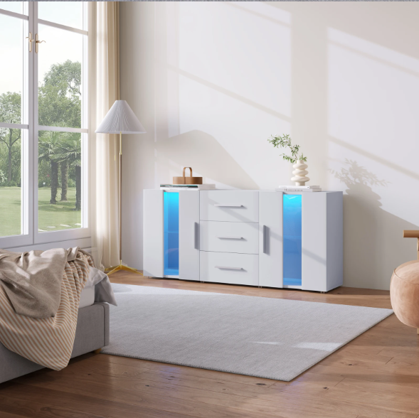 Moderne Witte Dressoirkast met LED-Verlichting – 140x35x70 cm