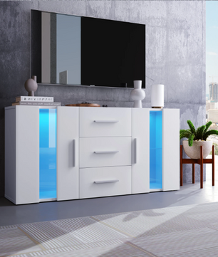 Moderne Witte Dressoirkast met LED-Verlichting – 140x35x70 cm