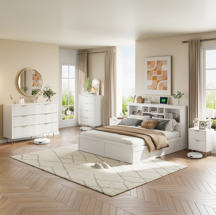 Moderne Witte Ladekast met 4 Lades & Gouden Handgrepen – 60x34x91 cm