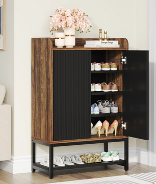 Moderne Schoenenkast met Deuren – 5-Lagen Houten Opbergkast