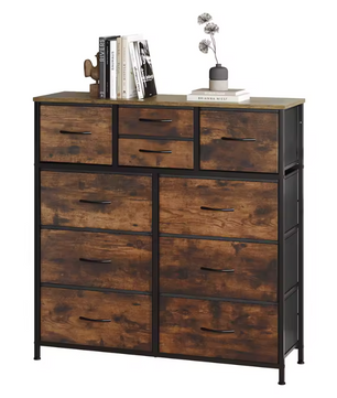 Industriële Ladekast met 8 Stoffen Lades – Metaal & Hout, 100x100x30 cm