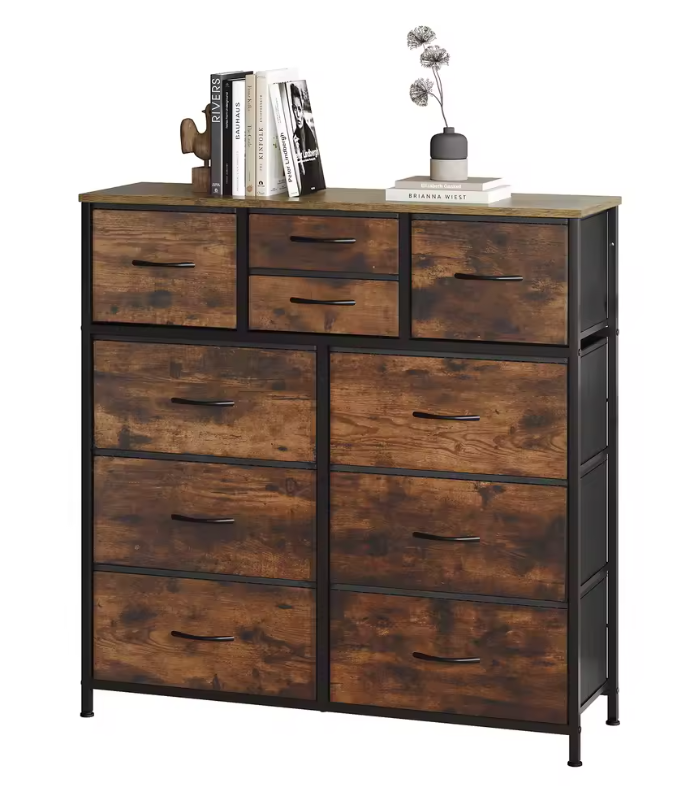 Industriële Ladekast met 8 Stoffen Lades – Metaal & Hout, 100x100x30 cm