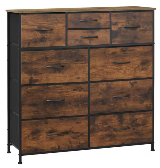 Industriële Ladekast met 8 Stoffen Lades – Metaal & Hout, 100x100x30 cm