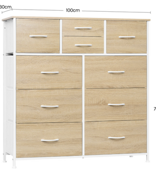 Industriële Ladekast met 8 Stoffen Lades – Metaal & Hout, 100x100x30 cm