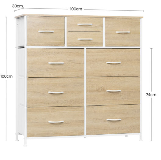 Industriële Ladekast met 8 Stoffen Lades – Metaal & Hout, 100x100x30 cm