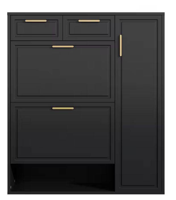 Moderne Zwarte Schoenenkast met Lades & Verstelbare Planken – MDF & Metaal