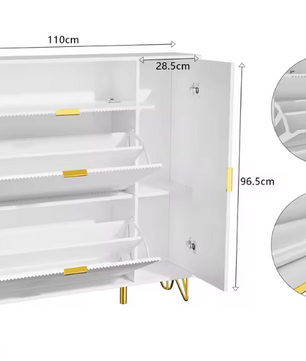 Moderne Witte Schoenenkast met 3 Klapdeuren & Opbergvakken – Ruimtebesparend & Stabiel