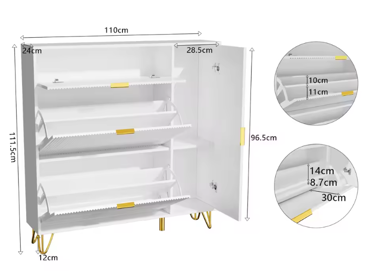 Moderne Witte Schoenenkast met 3 Klapdeuren & Opbergvakken – Ruimtebesparend & Stabiel