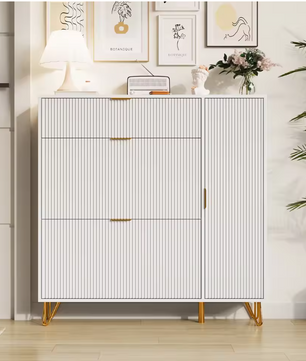 Moderne Witte Schoenenkast met 3 Klapdeuren & Opbergvakken – Ruimtebesparend & Stabiel