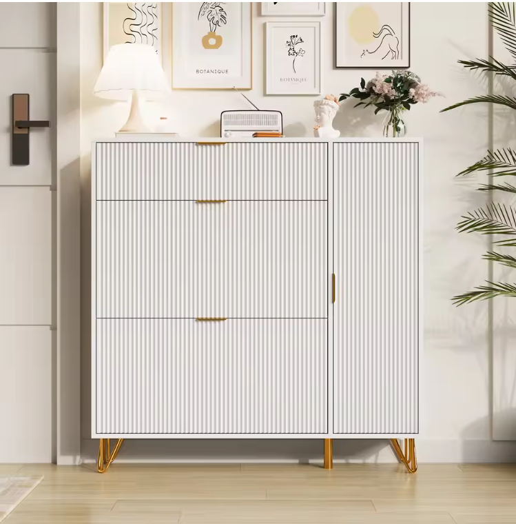 Moderne Witte Schoenenkast met 3 Klapdeuren & Opbergvakken – Ruimtebesparend & Stabiel