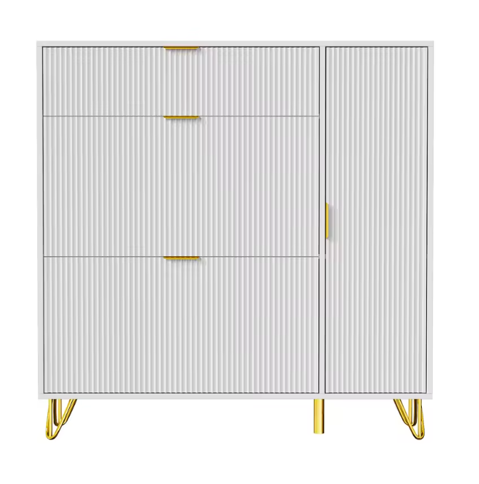 Moderne Witte Schoenenkast met 3 Klapdeuren & Opbergvakken – Ruimtebesparend & Stabiel