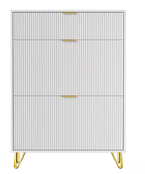 Moderne Witte Schoenenkast met 3 Klapdeuren & Opbergvakken – Ruimtebesparend & Stabiel