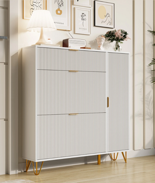 Moderne Witte Schoenenkast met 3 Klapdeuren & Opbergvakken – Ruimtebesparend & Stabiel