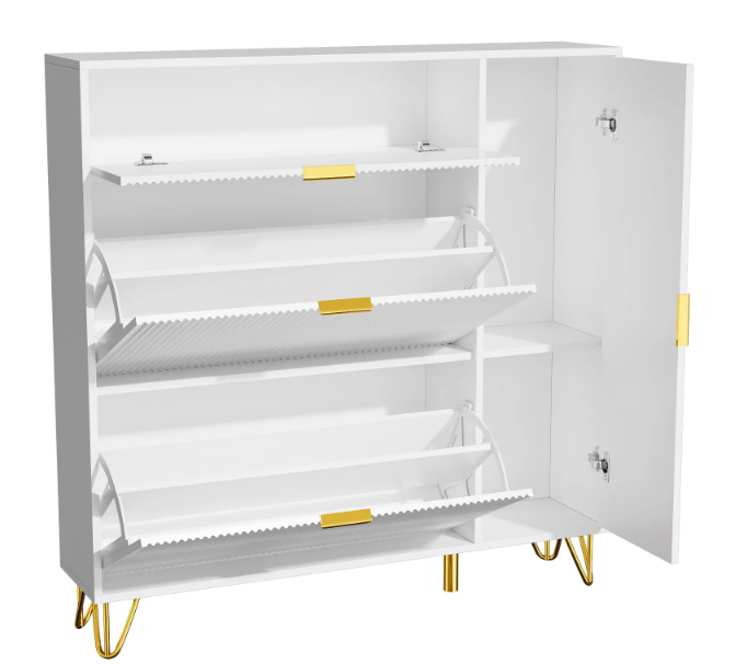 Moderne Witte Schoenenkast met 3 Klapdeuren & Opbergvakken – Ruimtebesparend & Stabiel