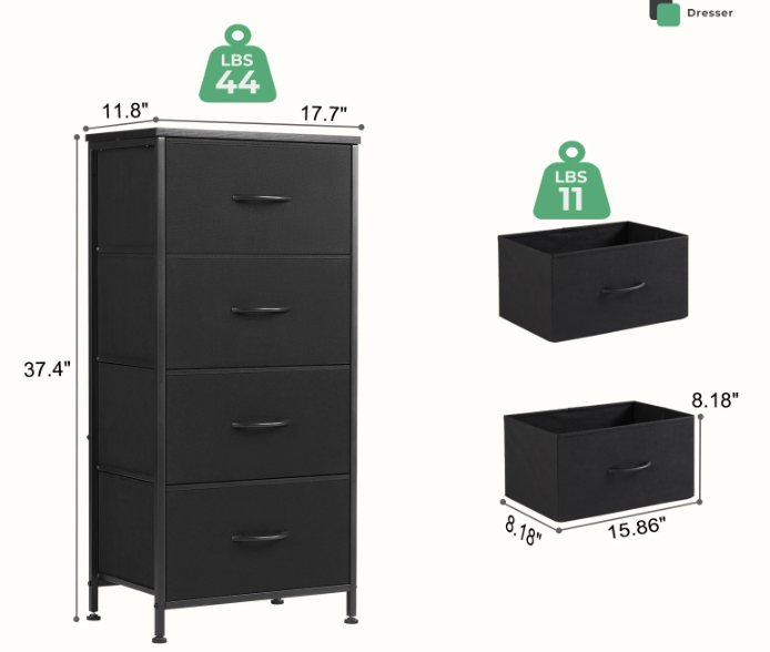 Moderne Stoffen Ladekast met 4 Lades – Staal & MDF, Ruimtebesparend
