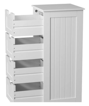 Witte Badkamerkast met 4 Lades – Vrijstaand MDF Opbergmeubel 30x30x82 cm