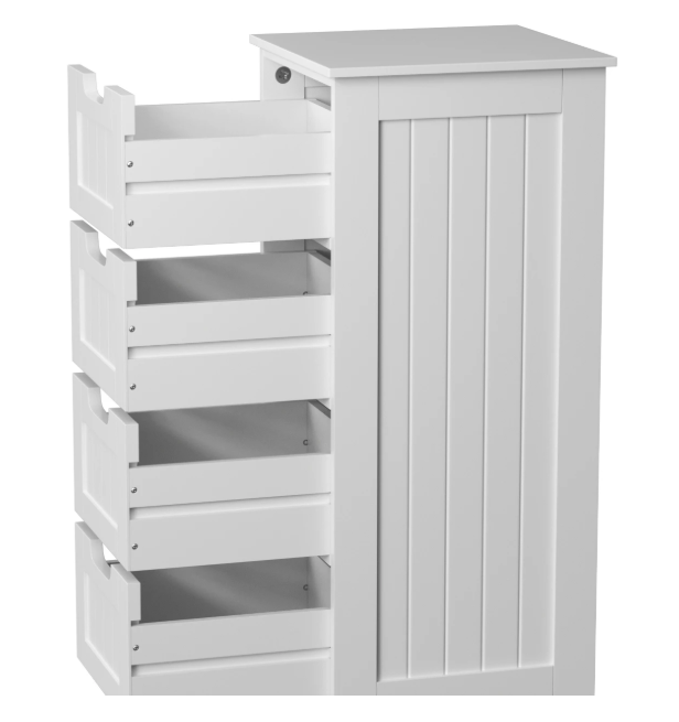 Witte Badkamerkast met 4 Lades – Vrijstaand MDF Opbergmeubel 30x30x82 cm