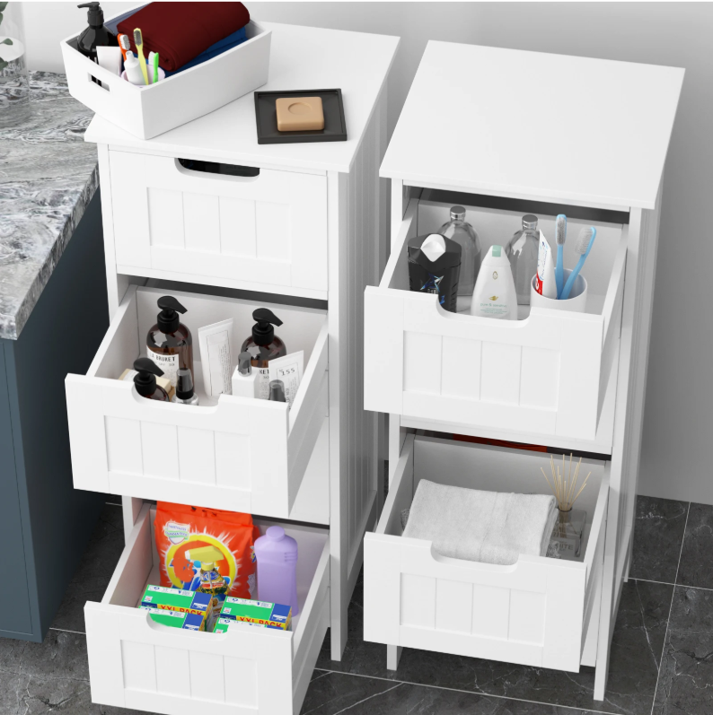 Witte Badkamerkast met 4 Lades – Vrijstaand MDF Opbergmeubel 30x30x82 cm