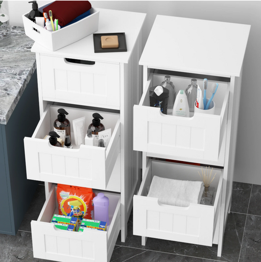 Witte Badkamerkast met 4 Lades – Vrijstaand MDF Opbergmeubel 30x30x82 cm