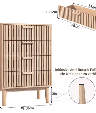 Houten Ladekast met 4 Lades – Opbergkast & Dressoir 60x34x91 cm