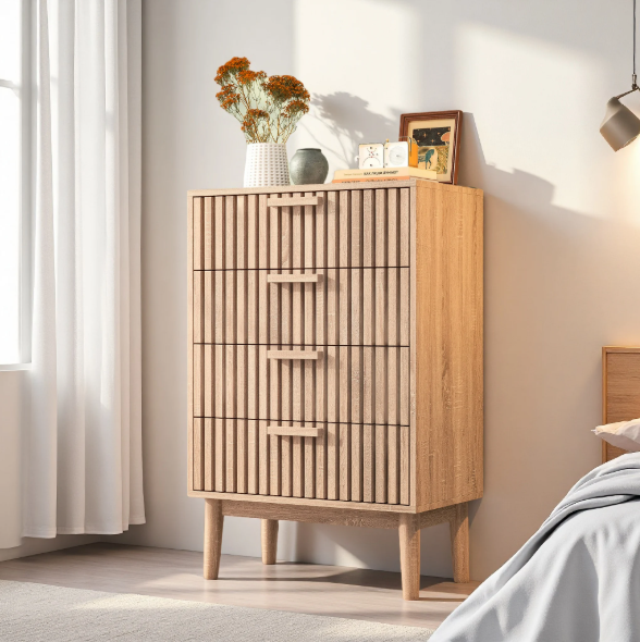 Houten Ladekast met 4 Lades – Opbergkast & Dressoir 60x34x91 cm