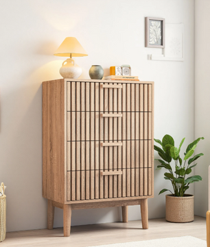 Houten Ladekast met 4 Lades – Opbergkast & Dressoir 60x34x91 cm