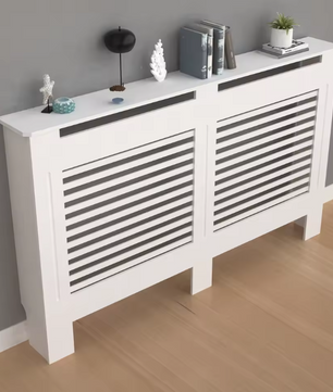 Witte Radiatorombouw met Horizontale Lamellen – MDF Kast & Plank