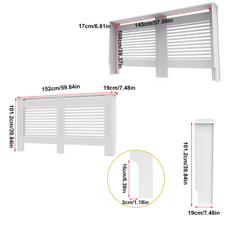 Witte Radiatorombouw met Horizontale Lamellen – MDF Kast & Plank