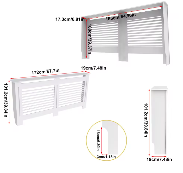 Witte Radiatorombouw met Horizontale Lamellen – MDF Kast & Plank